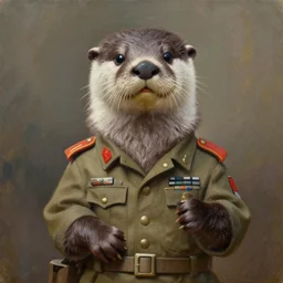 oil painting of an anthropomorphic otter in military uniform