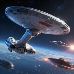futuristic star trek space battle hyperdetailed, main focus on the enterpise from star trek, artstation, cgsociety, in the style star trek 8 k