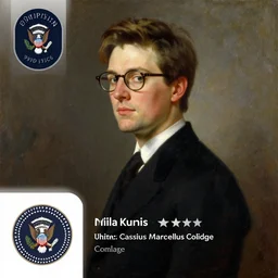 official side portrait of united states president mila kunis, in a black suit and glasses, 1 9 2 6, a character portrait by cassius marcellus coolidge, reddit contest winner, american romanticism, oil on canvas, detailed painting, creative commons attribution