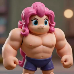 pinky pie my little pony, neca!!! powerlifter oversized muscular very detailed realistic action figure animal head aby neca face close up full body in the style of neca, character by neca, film still, bokehs