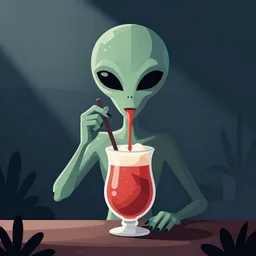 an alien drinking horchata, minimalist, vector art, color blocking