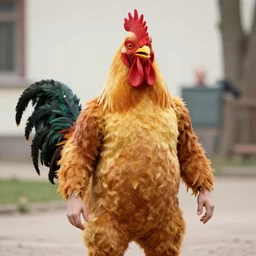 putin cosplaying as a rooster, putin in a rooster costume, man in a chicken suit