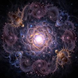 fractal core of the universe, vast circular mathematical landscape, fractal creatures, by james jean, marc simonetti, by victo nga, artstation