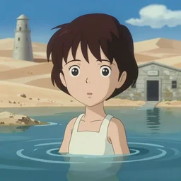 realistic close up cartoon still from paprika ( 2 0 0 6 ) of a flooded desert prison, hq, depth of field.