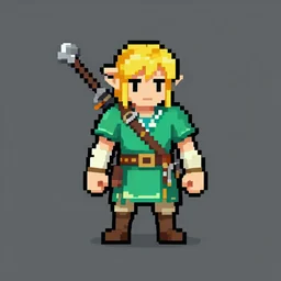 pixel art link in the style of breath of the wild. sprite sheet, character design # pixelart