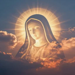 beautiful sunset clouds blending layer virgin mary light face outline
