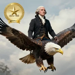 fantasy art hyper photorealistic ai created interesting bizarre george washington riding on a bald eagle fantastic art award winning best ultra detailed magnificent