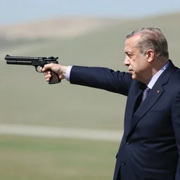 recep tayyip erdogan shoots with the gun in her hand