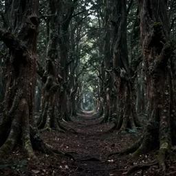ancient forest, empty, dark theme, unfocused, hd, scary