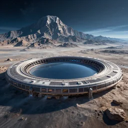 intergalactic stargate portal on a planet with a mountain in the background