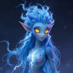 wispy charming blue humanoid djinn with yellow eyes and lightning; detailed, best on artstation, cgsociety, wlop, cosmic, epic, stunning, gorgeous, masterpiece