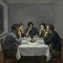 a very boring dinner party, painting by max beckmann, muted colors, gray, dull, boring, low energy