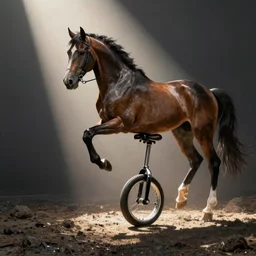 one legged horse on a unicycle