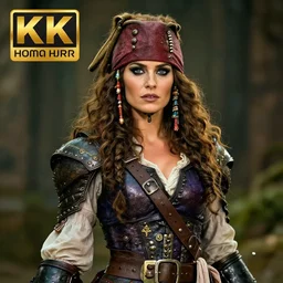 photo of beautiful pirate queen with ornate armour, highly detailed, 4k, HDR, award-winning photo