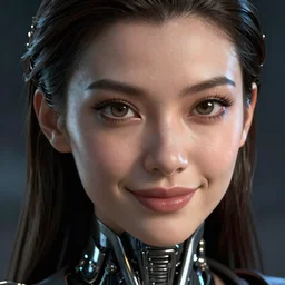 scifi alita battle angel, elegant lady, big eyes, smiling face, extremely high detail, extremely high detailed face, cyborg, photorealism, sony a 7 r