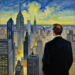 in the sky above the megalopolis known as mega - city one, judge dredd contemplates a masterpiece painting by the great moebius. the work is a stunning example of the artist's use of cloisonnism, and it fills the judge with a sense of wonder.