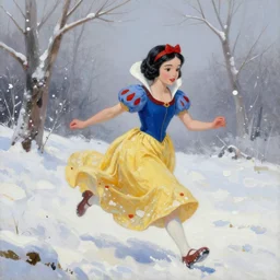 a beautiful artwork painting of snow white running in the snow by Greg Rutkowski featured on artstation