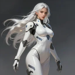 , beautiful long hair special force female wearing futuristic streamlined white tactical gear armed, return from the battlefield, intricate, elegant, highly detailed, digital painting, artstation, glamor pose,, smooth, sharp focus, illustration, concept art by wlop and greg rutkowski