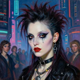 close up portrait of a fractal punk goth coco rocha in a fluorescent cyberpunk futuristic city by ellen von unwerth, oil painting by canaletto hieronymus bosh leonardo da vinci piero della francesca botticelli