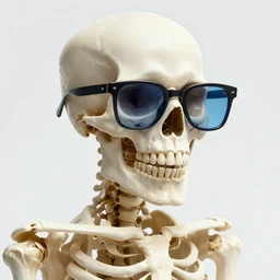 skeleton with cool glasses in glithcwave art
