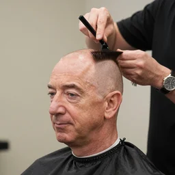 photo of Jeff Bezos getting a haircut