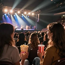 isha with friends at a concert with popcorn tumbler