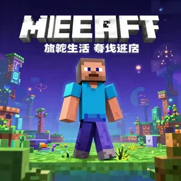 minecraft cosmic fantasy wallpaper publicity professional marketing promotional art, full hd vaporwave