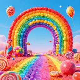 Psychedelic rainbow utopia made out of candy