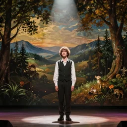 cinematography of young Genesis P-Orridge on stage, painted by Hieronymus Bosch