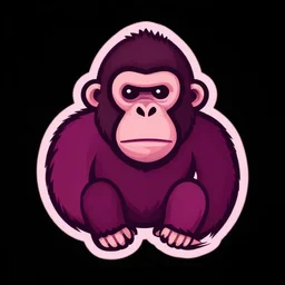 a pink vector logo of an ape for a video game company, designed, illustration, black color background