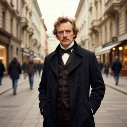 a photo of franz schubert stading in vienna streets, rich colors, 8 k, instagram, realistic, detailed, very beautiful photo,