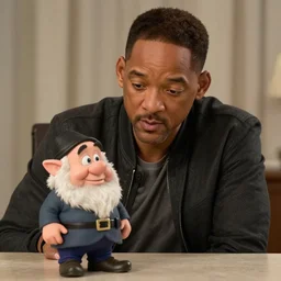 will smith looking down at a very small dwarven steve harvey quite puzzled, photograph, 8K HD