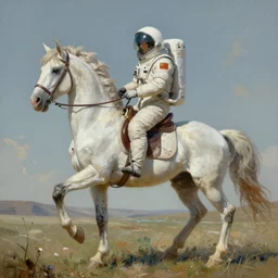 horse in a spacesuit riding a unicorn. digital painting by giger