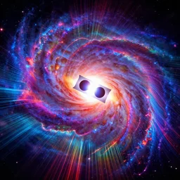 spiral galaxy with dramatic eclipse, infinite radiation waves, synthwave, bright neon colors, highly detailed, cinematic, robert morello, vladimir kush, philippe druillet, chris foss, bob eggleton, michael whelan, bruce pennington, alfred kelsner, kubrick, jaroslaw jasnikowski
