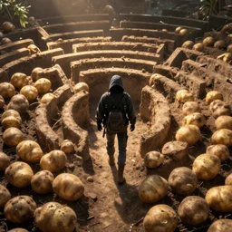thief lost in a labyrinthe of potatoes