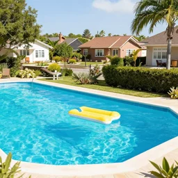swimming pool floating over neighborhood