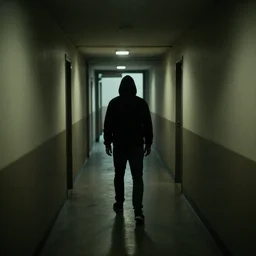 endless hallway in area 5 1 found footage dark noisy lights a man wearing a black hoodie