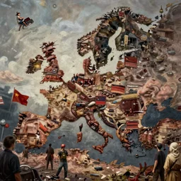communist revolution in the streets of eastern europe, fine art highly detailed matte painting masterpiece, eric zener ren hang, cinematic, dramatic lighting, long shot, wide angle, uhd 8 k, sharp focus