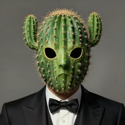 beautiful portrait of a man wearing a cactus mask and formal suit, headshot, digital illustration, matte painting, hyperrealistic, photoreal, symmetry, highly detailed, sharp focus, 8 k, hd, intricate, by beksinski and rutkowski and bocklin