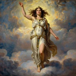Full body oil painting of the beautiful goddess Gal Gadot as Cleopatra, she is wearing a strophion and a surreal ornate, her hair is natural disheveled, she is approaching heaven over the clouds, naturalism, dramatic lighting, high-detailed oil painting by Ilya Repin, Michelangelo da Caravaggio, William Blake, Alex Grey and Beksinski, trending on Artsation, hystorical painting, naturalism, masterpiece, 4k, 8k,
