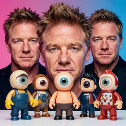 gordon ramsay and neil patrick harris, focused, mugshots, photoshoot, sharp details, face photo, face details sharp, by donato giancola and greg rutkowski and wayne barlow and zdzisław beksinski, eyeballs, product photography, action figure, sofubi, studio lighting, colored gels, colored background,