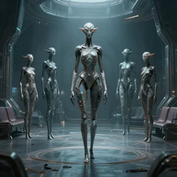 a cinematic fine portrait of the dmt machine elves, angular, hyperdimensional entities, the waiting room, octane render, nvidia raytracing demo, masterpiece