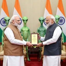Award winning photograph of aliens meeting with Prime Minister of India