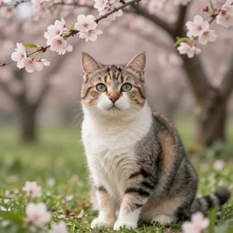 photo of a cat in the blossoming garden, professional portfolio of a cat, trending on artstation, super detailed, everything in a beautiful light, stylishly designed background, fantasy art, photoshop