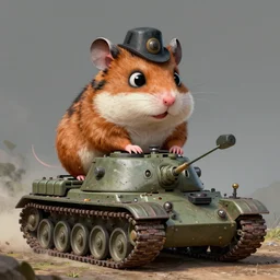 a highly detailed beautiful portrait of an evil hamster on a tank, by gregory manchess, james gurney, james jean