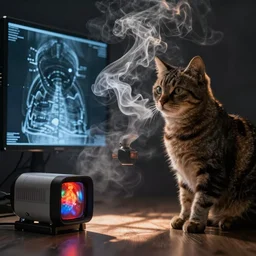 cat and smoke, x ray, thermal imaging camera