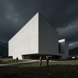 a scene in the dolomites by arthur haas and bruce pennington and john schoenherr, cinematic matte painting, minimal modern, zaha hadid building, dark moody color palate,