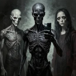 a dark humanoid, hyper detailed, in the style of h. r. giger and junji ito and h. r. giger, selfie