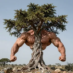 photograph of cedar of lebanon resembling masculine strong man, ultra detailed, DSLR photography, high contrast.