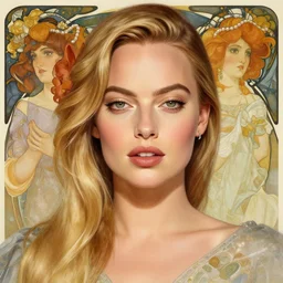 A full portrait of Margot Robbie, intricate, elegant, highly detailed, digital painting, artstation, concept art, smooth, sharp focus, illustration, art by Krenz Cushart and Artem Demura and alphonse mucha